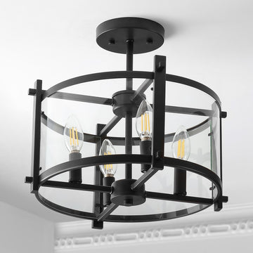 Hampdon 15" Iron/Glass Modern Drum LED Flush Mount - JONATHAN Y